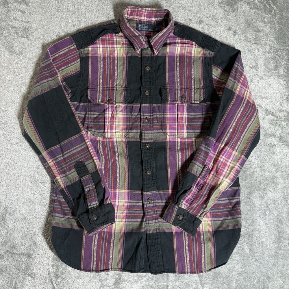 Polo Ralph Lauren Western Shirt Long Sleeve Plaid Epaulets Men's Large